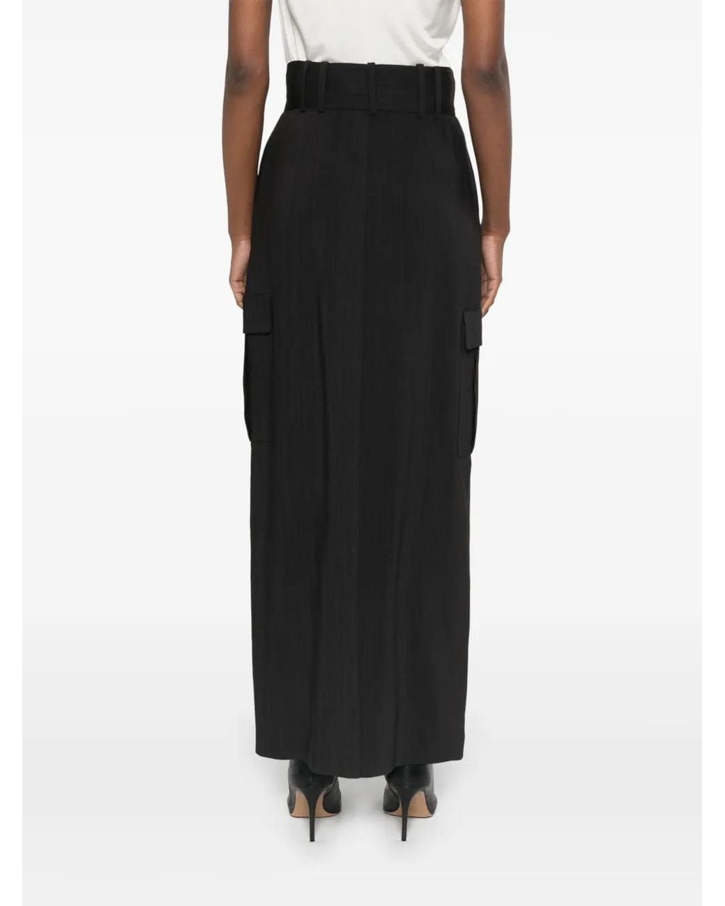 IRO Black Interlock Twill Maxi Cargo Skirt
