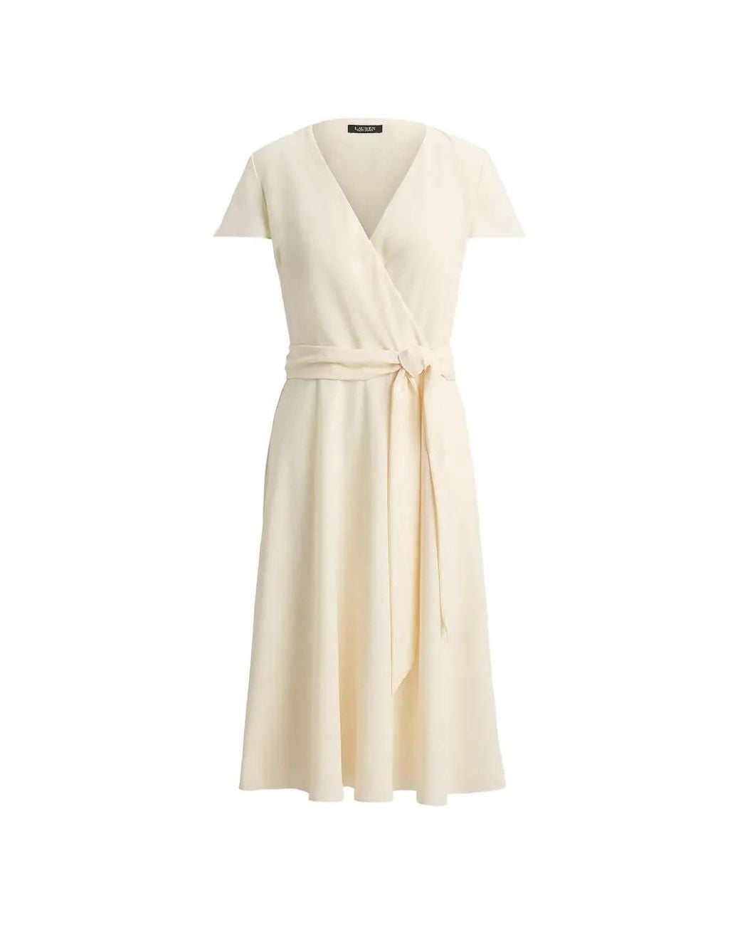 Ralph Lauren Natural Robe Mi-Longue Portefeuille À Manches Courtes