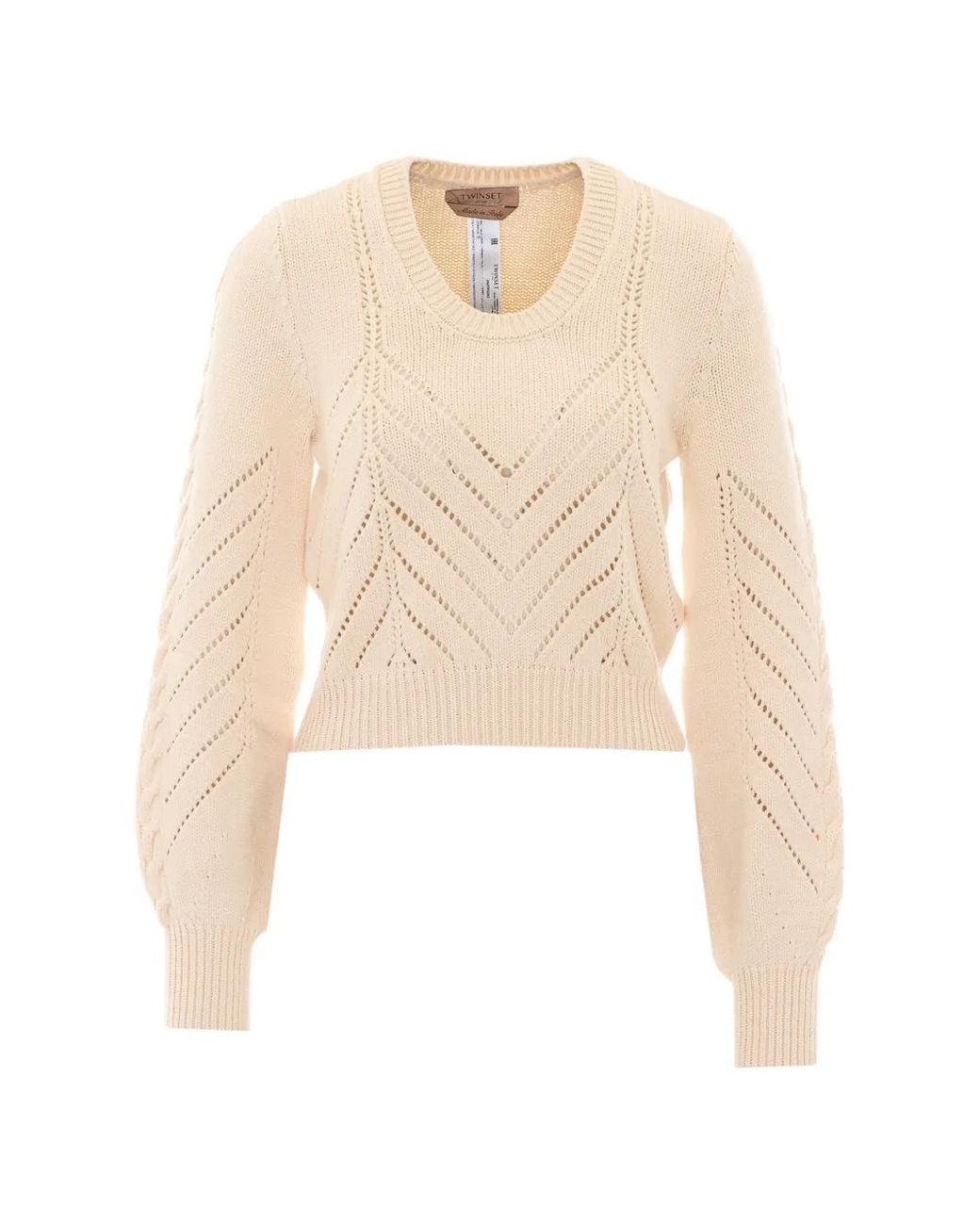 Twinset White Cropped Wool Blend Jumper With Chevron Design