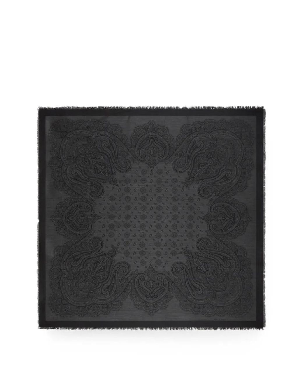 Etro Black Silk And Wool Jacquard Shawl With Tie Motif And Paisleys for men