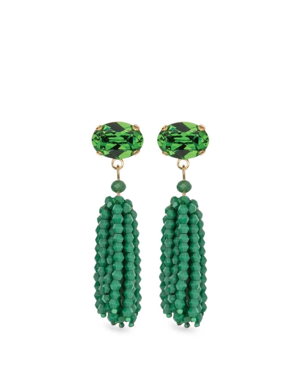 Jennifer Behr Green Ryah Crystal-Embellished Tassel Earrings