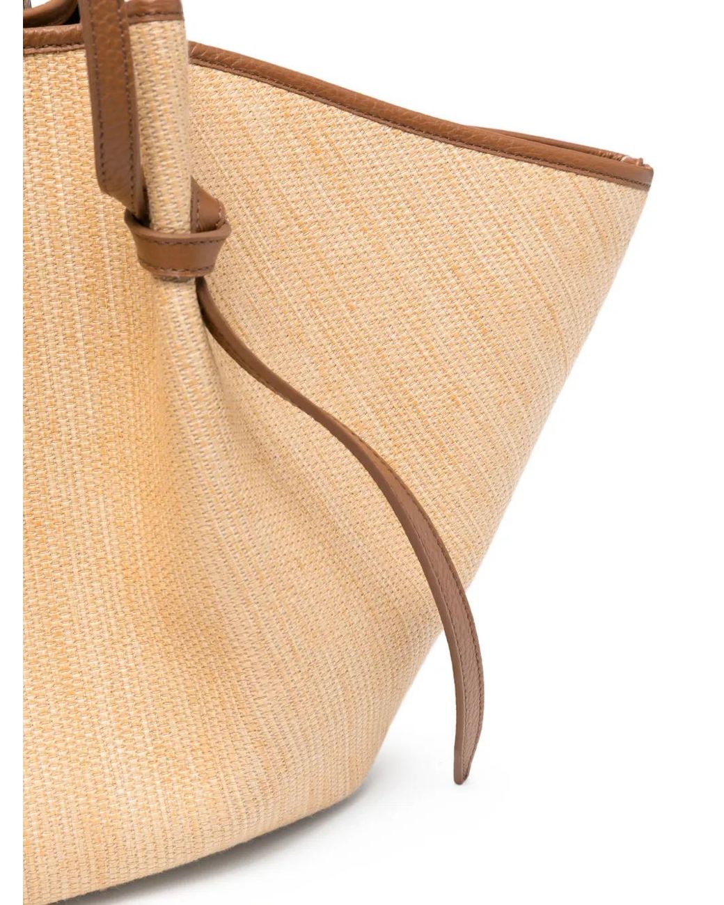 Yuzefi Natural Large Mochi Leather-Trim Woven Tote Bag