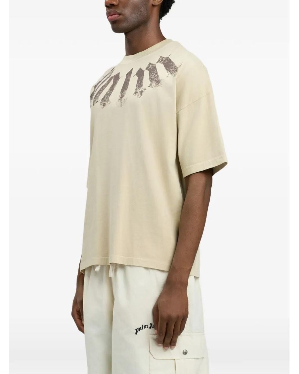 Palm Angels White Big Neck Logo Loose T-Shirt for men