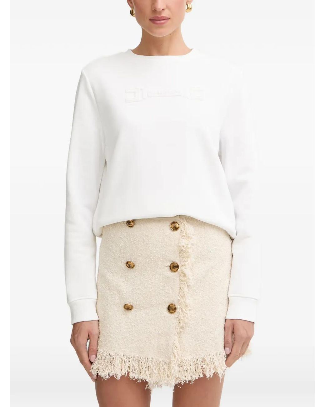 Elisabetta Franchi White Embossed-Logo Sweatshirt