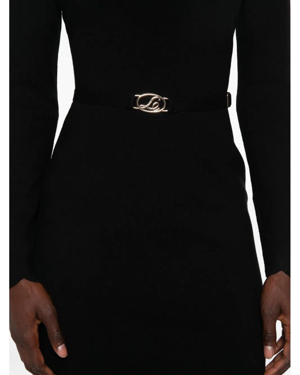 Twinset Black Belted Scallop-Edge Midi Dress