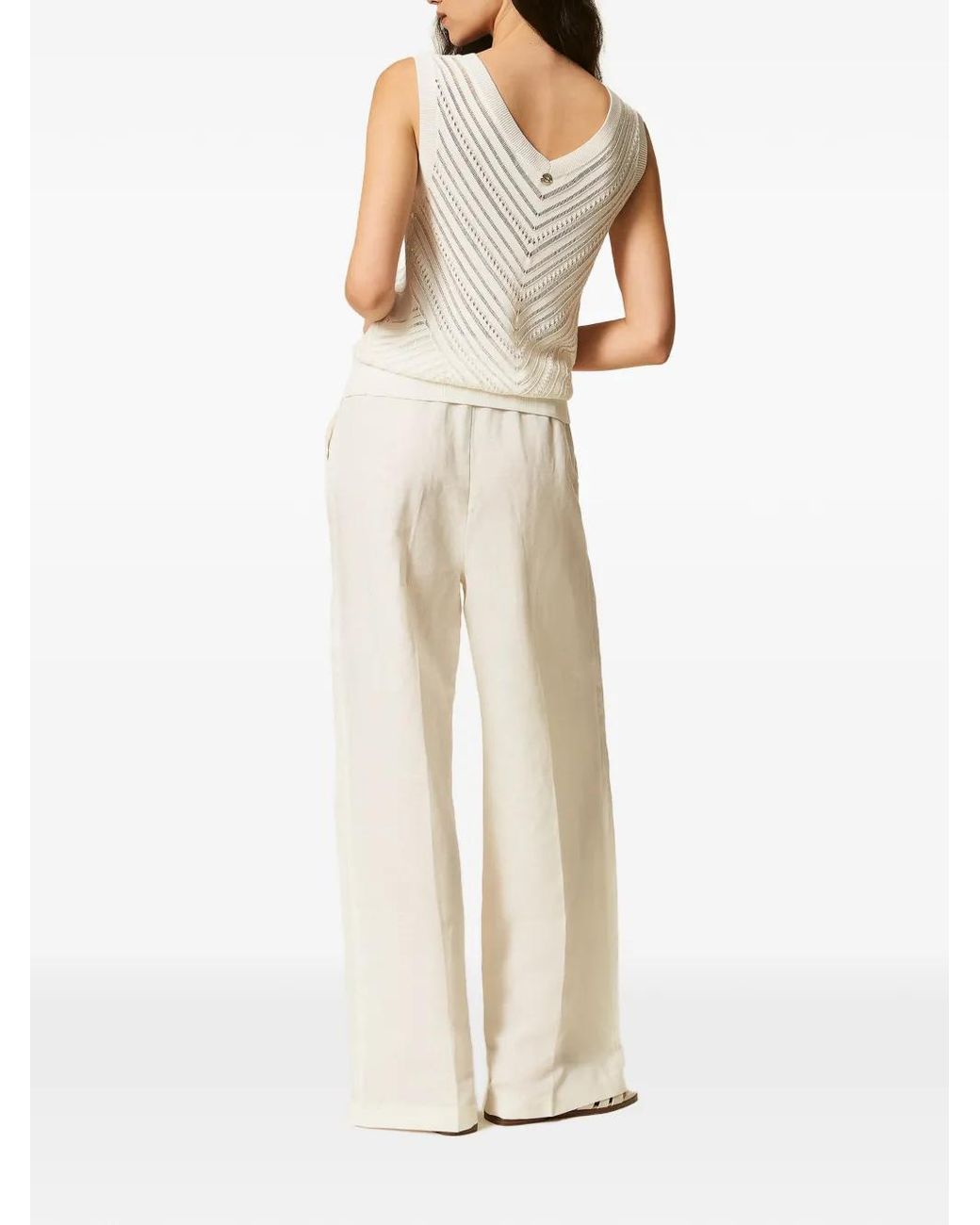 Twinset White Linen Blend Palazzo Trousers