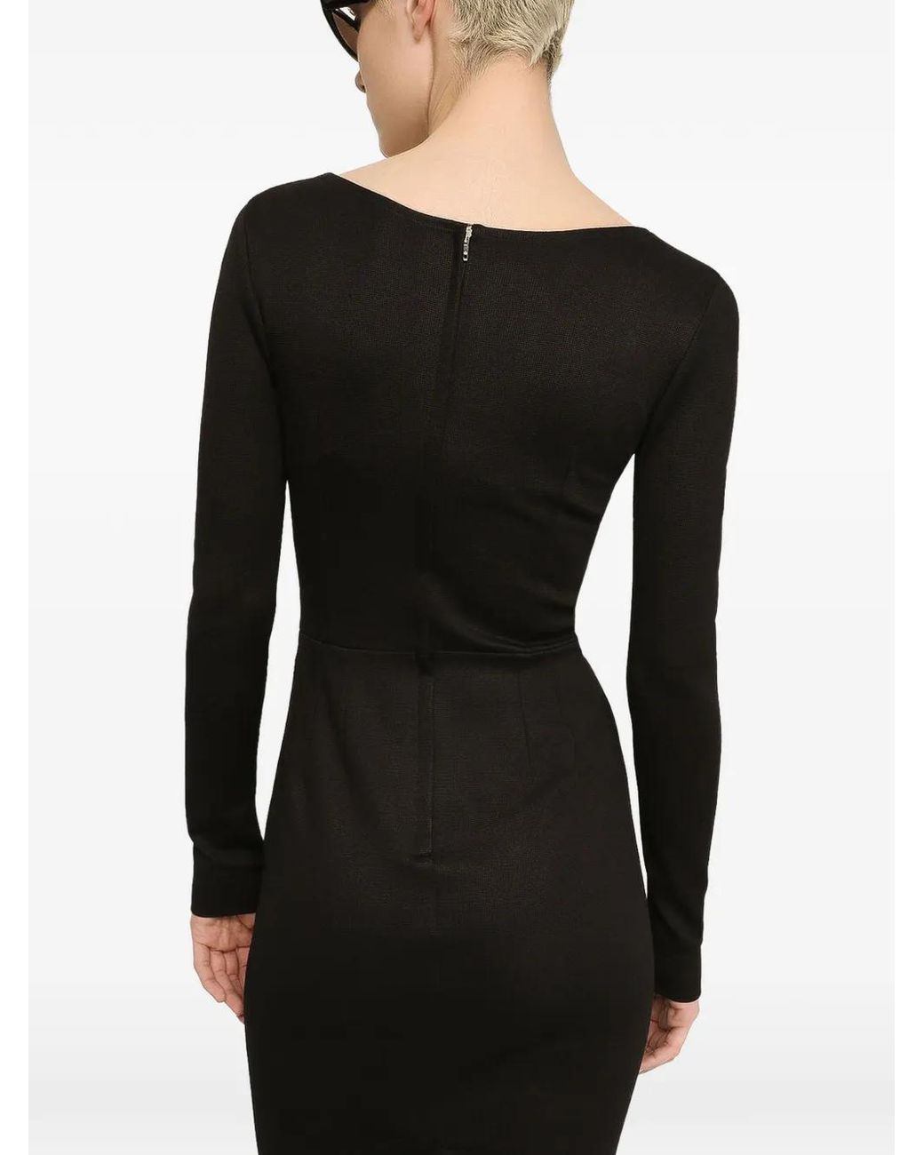 Dolce & Gabbana Black Dg-Logo Milano-Rib Midi Dress