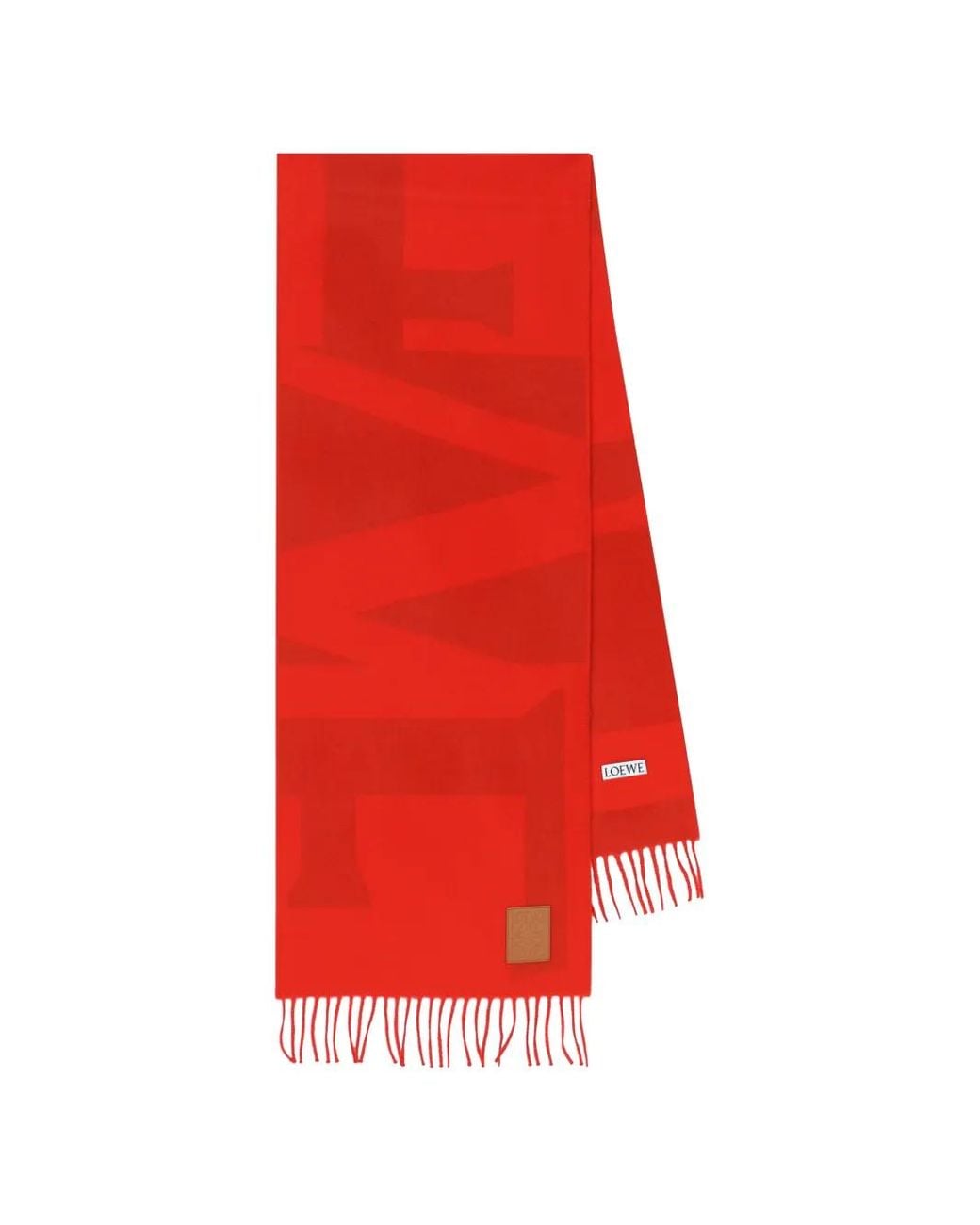 Loewe Red Anagram-Patch Fringed Scarf