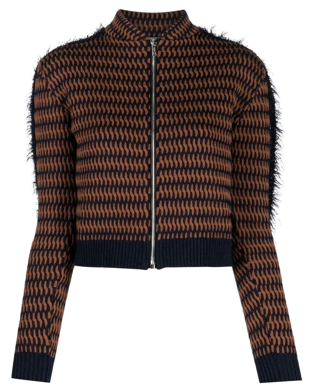 DURAZZI MILANO Brown Cropped Patterned-Jacquard Jacket