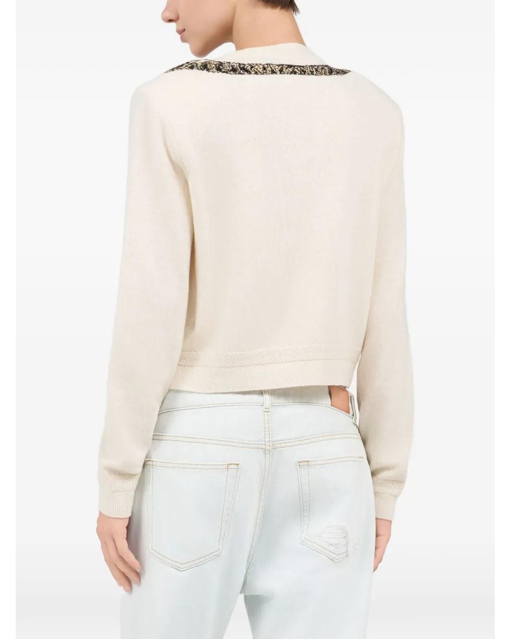 Roberto Cavalli White Tiger-Embellished Cardigan