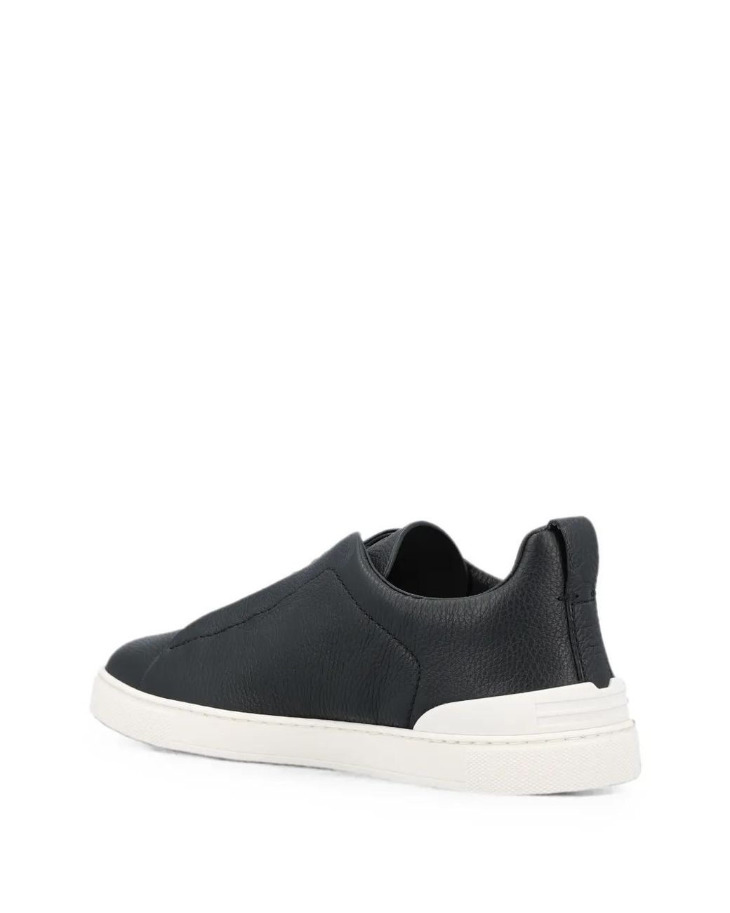 Zegna Black Triple Stitch Leather Sneakers for men