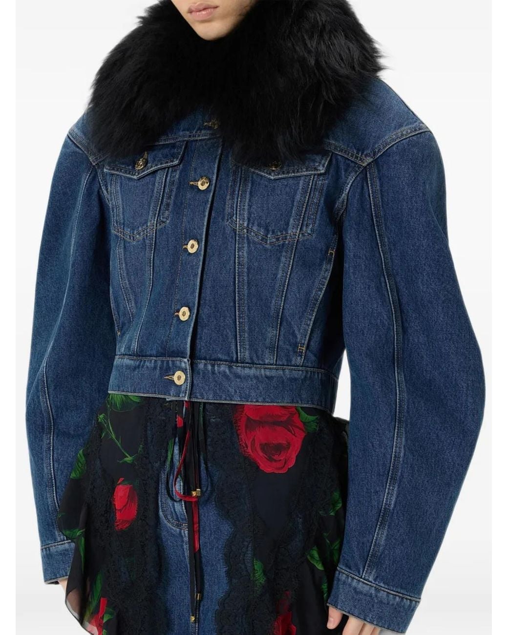 Blumarine Blue Faux-Fur Collar Denim Jacket