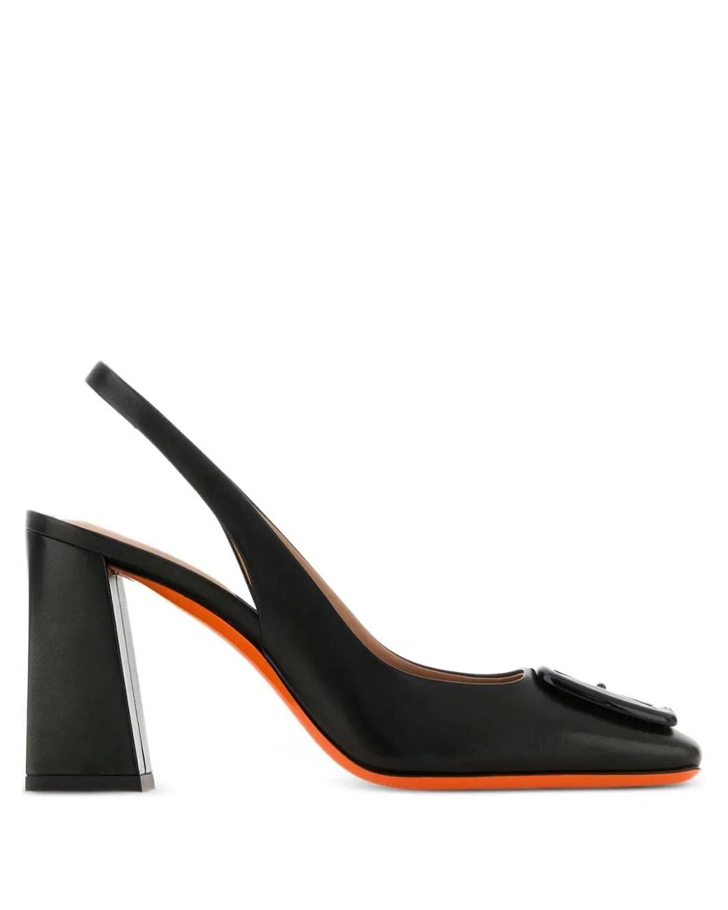 Santoni Black 85Mm Block-Heel Slingback Pumps