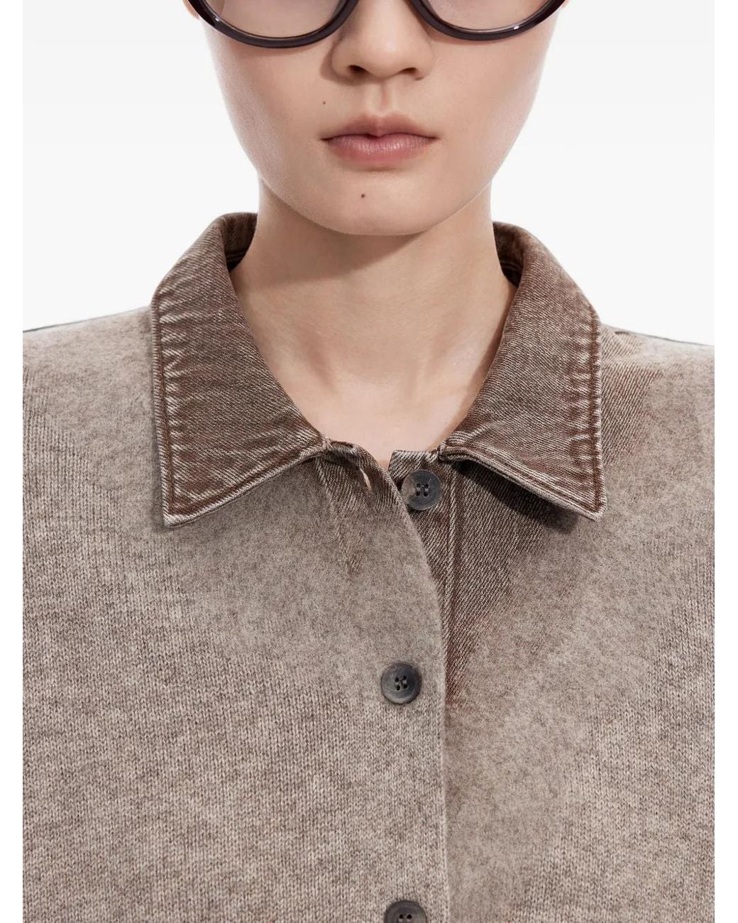 JNBY Brown Denim-Patchwork Cardigan