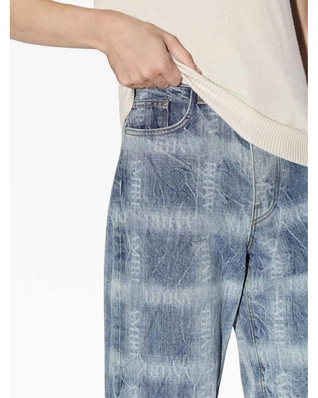 Amiri Blue Plaid-Print Wide Jeans for men