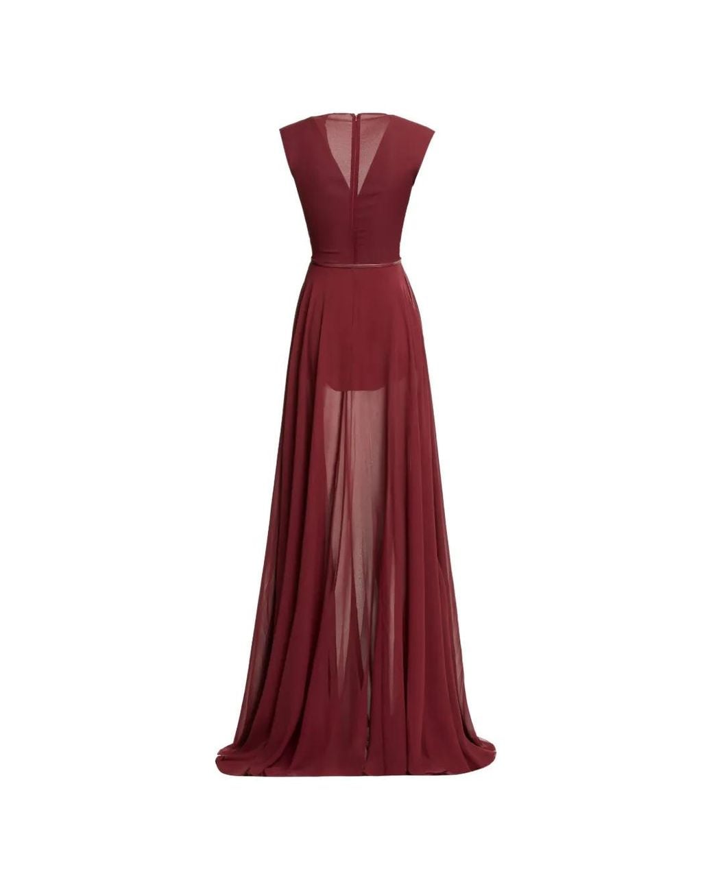 Elie Saab Red V-Neck Belted Maxi Dress