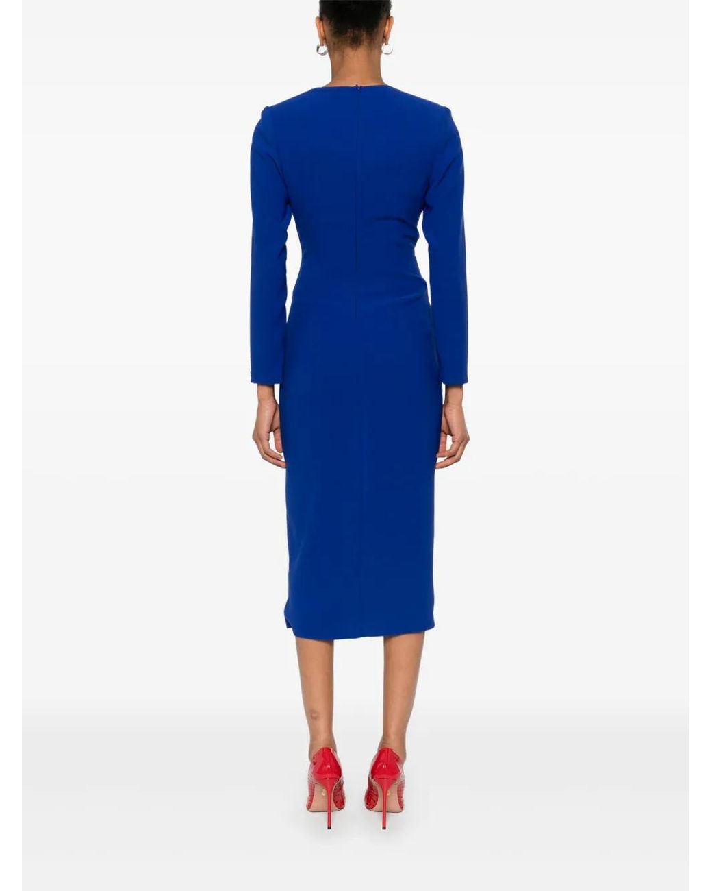 Nissa Blue V-Neck Crepe Midi Dress