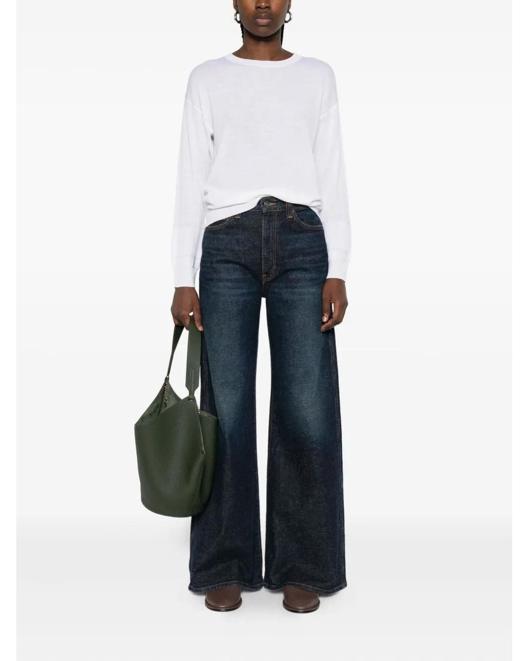 Eleventy White Round-Neck Wool Sweater