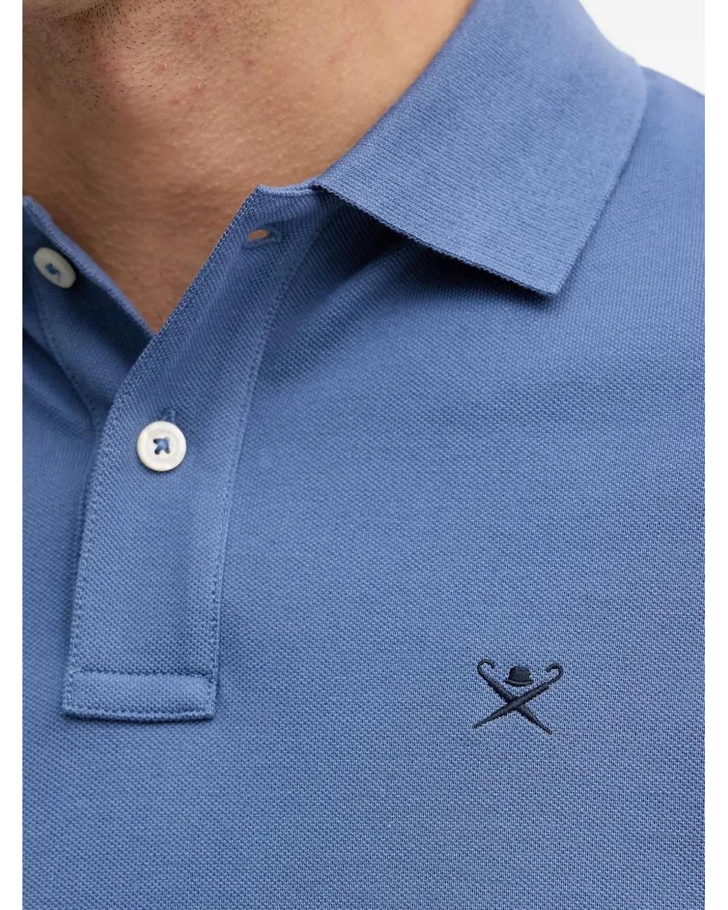 Hackett Blue Long-Sleeved Logo-Embroidered Polo Shirt for men