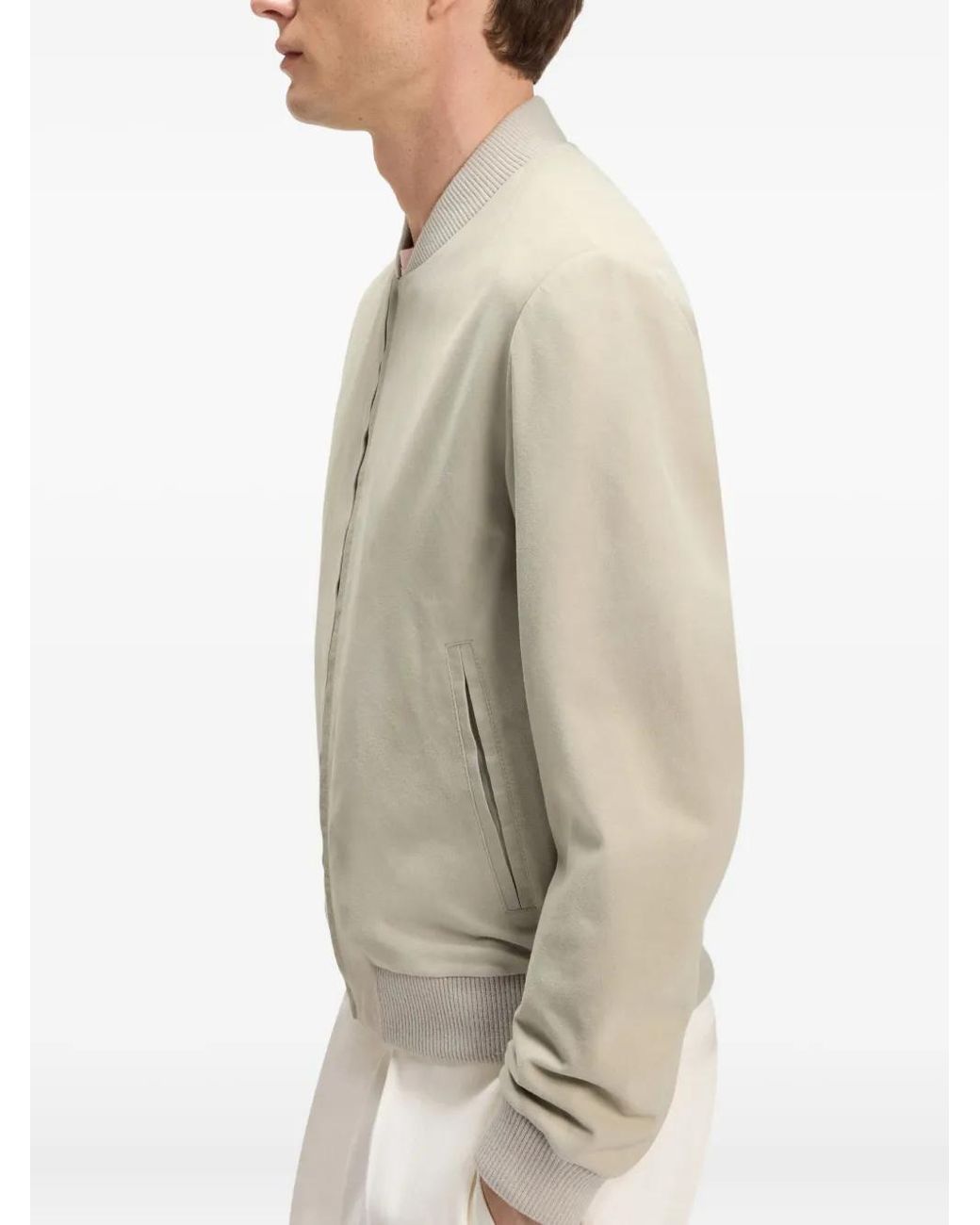 BOSS X David Beckham Leather Bomber Jacket in White for Men | Lyst