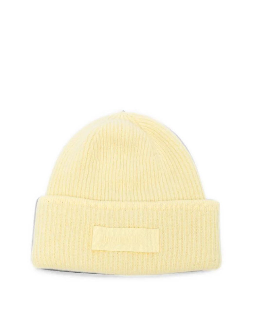 Jacquemus Yellow Ribbed-Knit Logo-Patch Beanie Hat