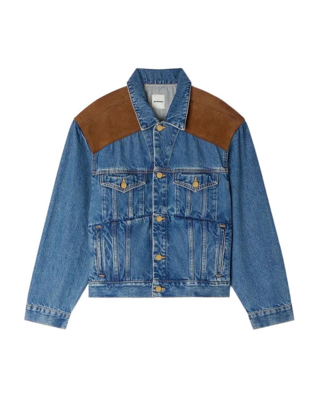 Sandro Blue Denim And Suede Jacket