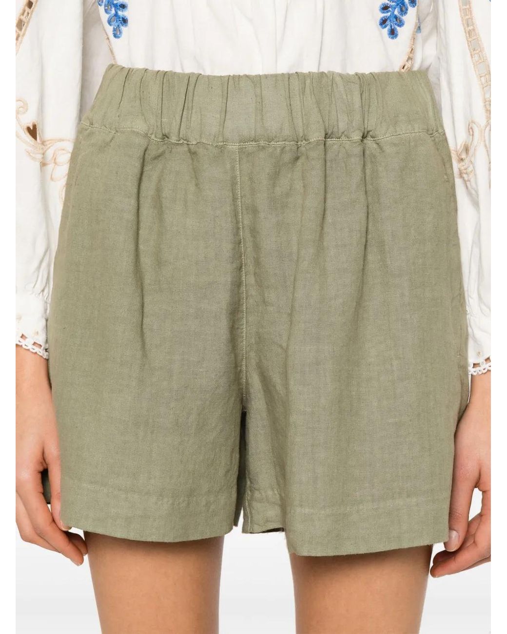 120% Lino Green Linen Shorts
