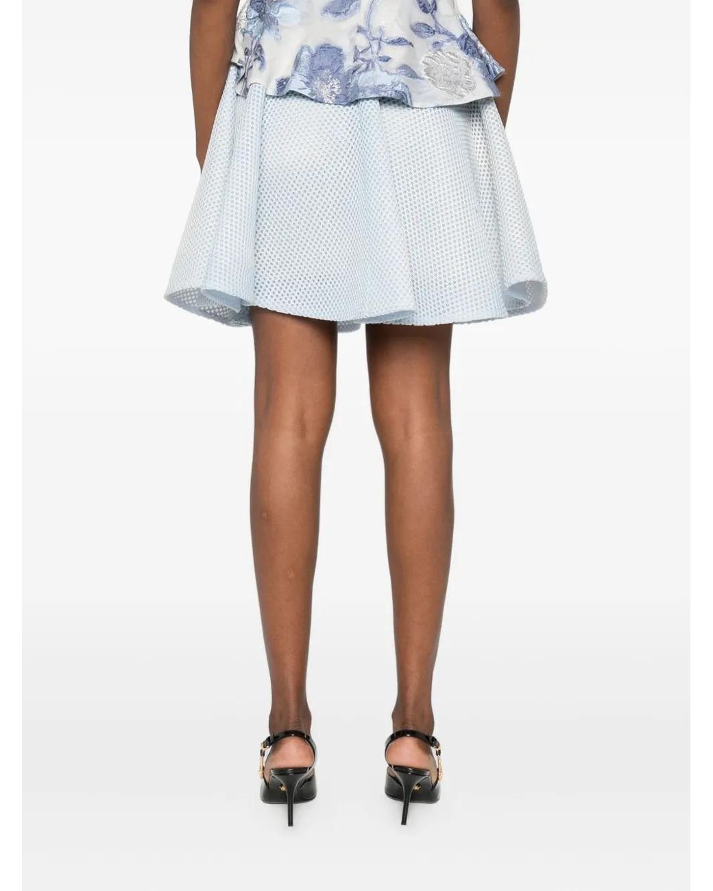 Gemy Maalouf White Mesh-Textured Flared Skirt