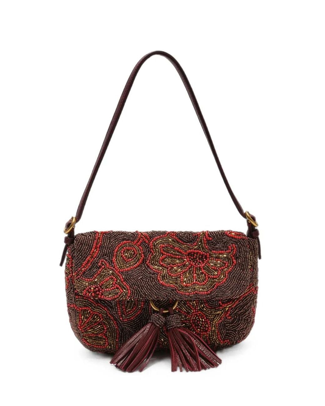 Maliparmi Brown Blossom Bead-Embroidered Shoulder Bag