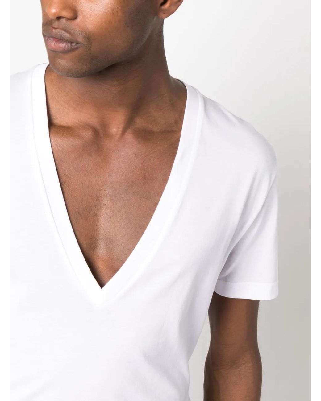 Dolce & Gabbana White Plunging V-Neck Cotton T-Shirt for men