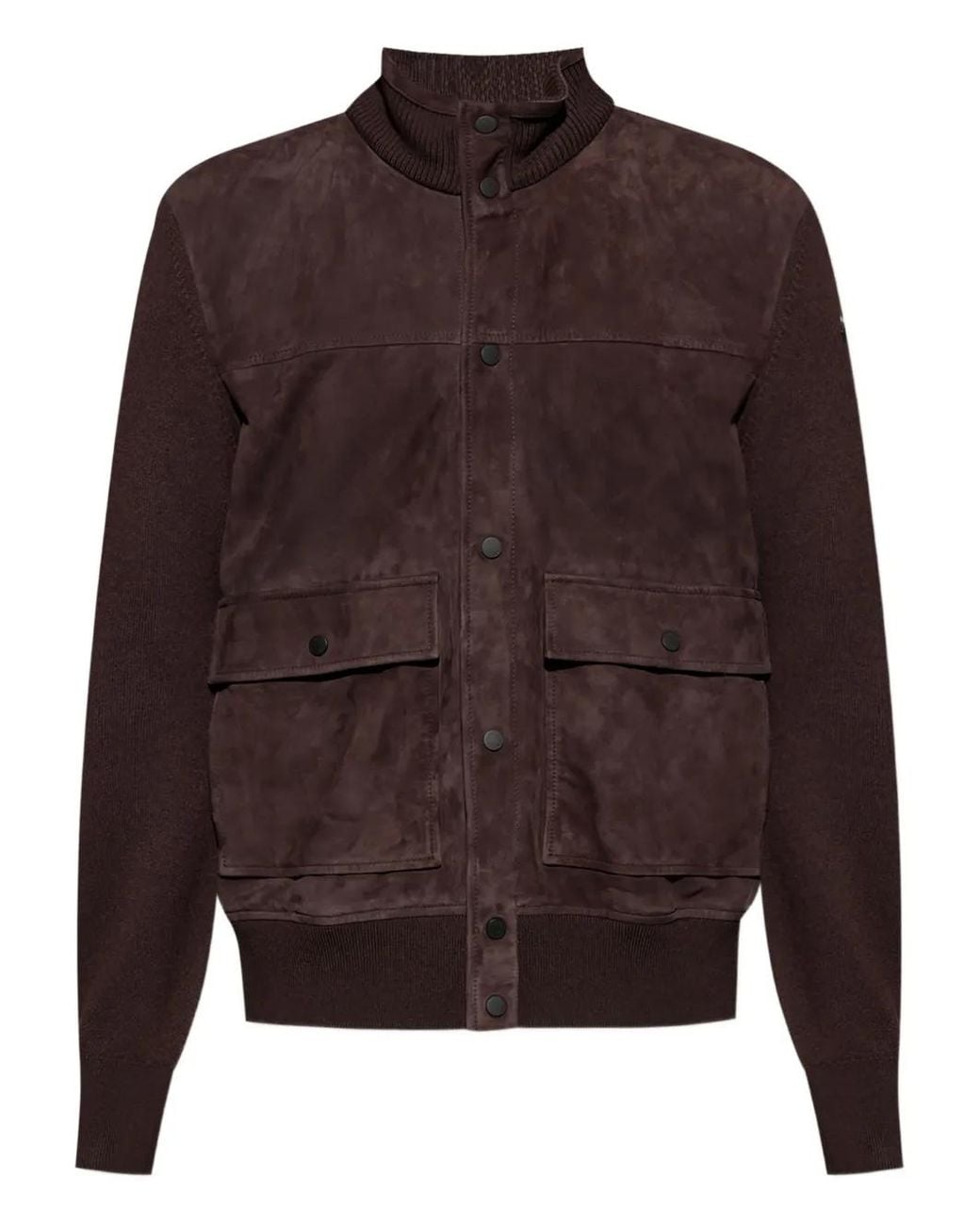 Moncler Brown Suede Knitted Panel Cardigan for men