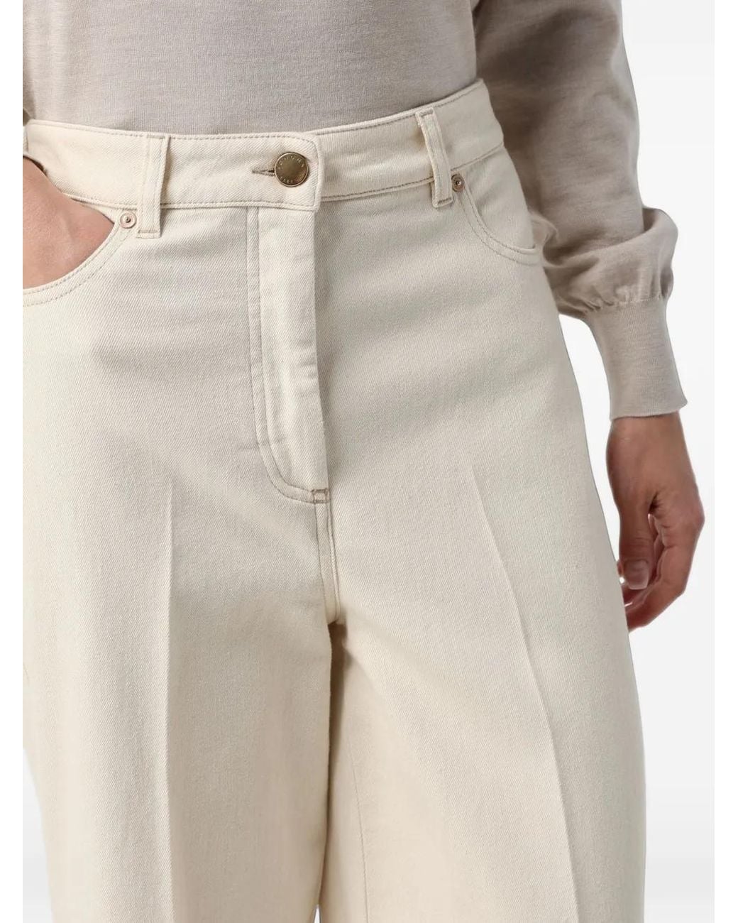 Agnona Natural Pressed-Crease Wide-Leg Jeans