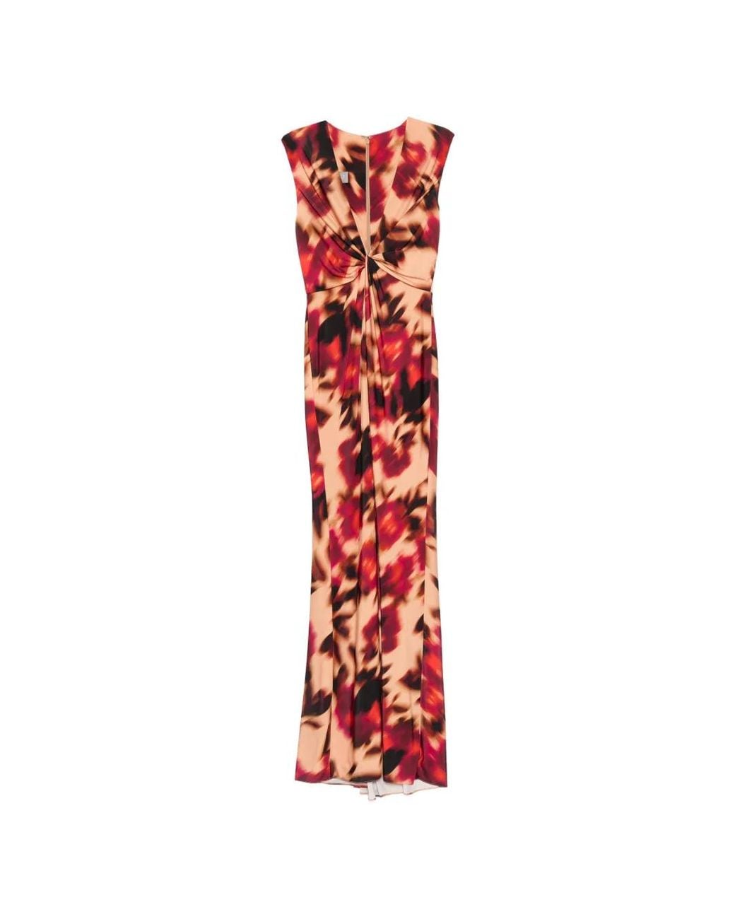 Amsale Red V-Neck Printed Maxi Dress