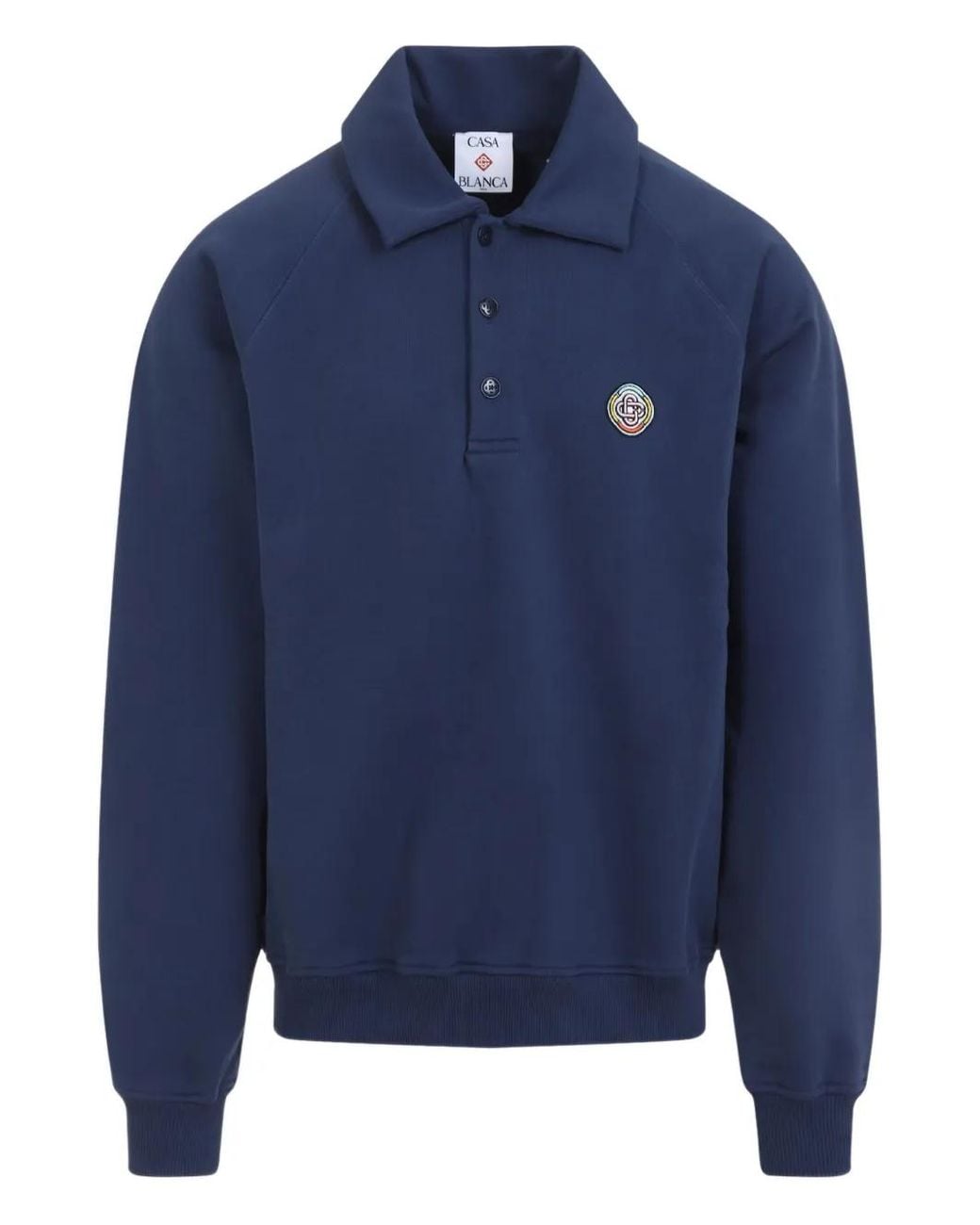 Casablanca Blue Polo-neck Embroidered Sweatshirt for men