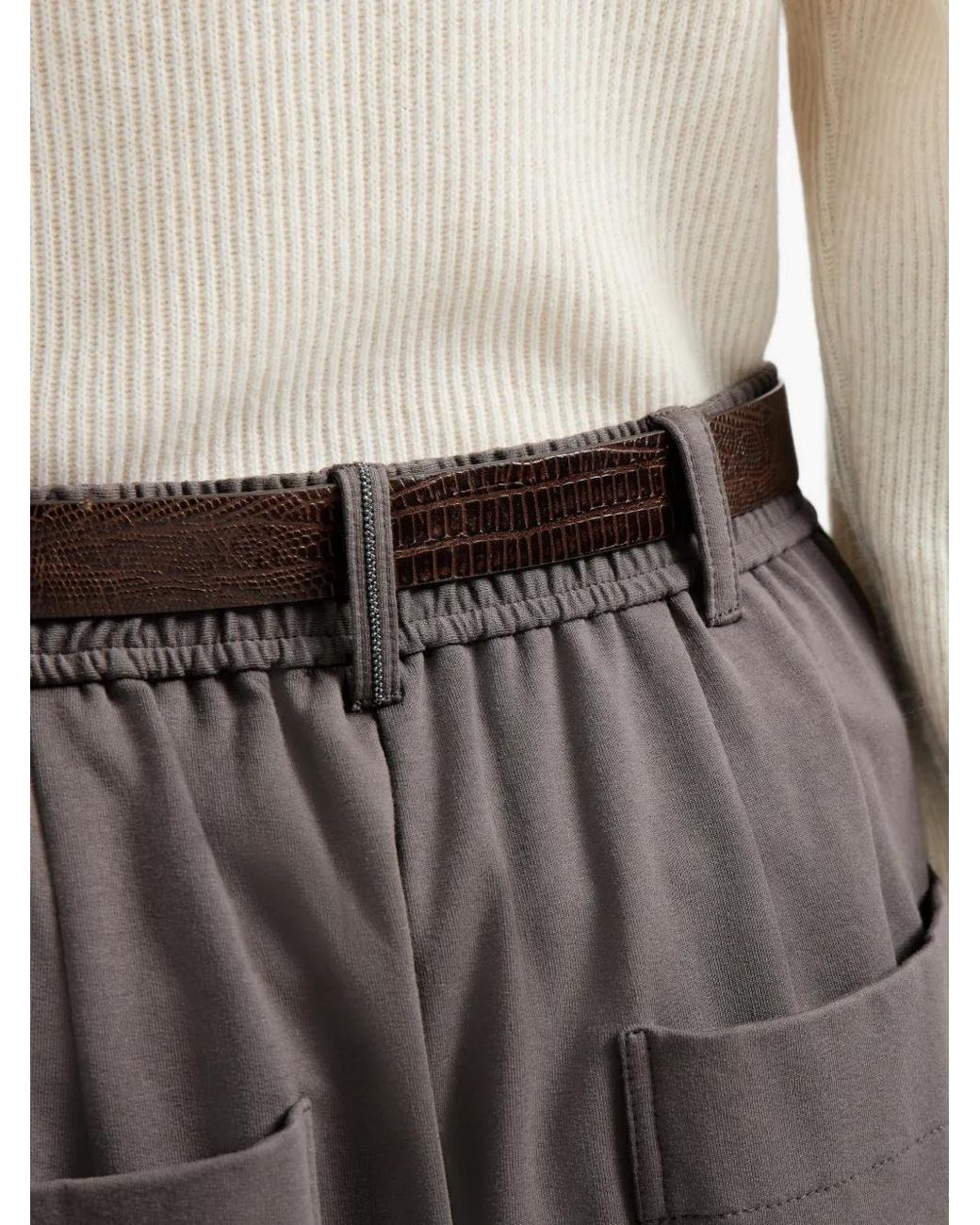 Pantalones Palazzo Con Botones Brunello Cucinelli de color Gray