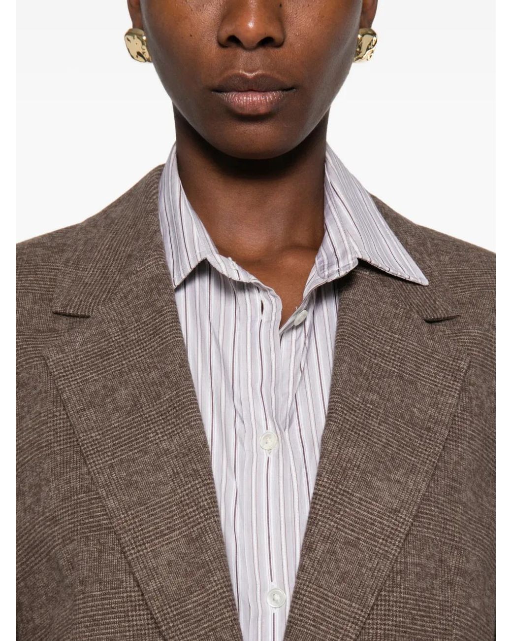 Marc O' Polo Brown Check-Pattern Single-Breasted Blazer