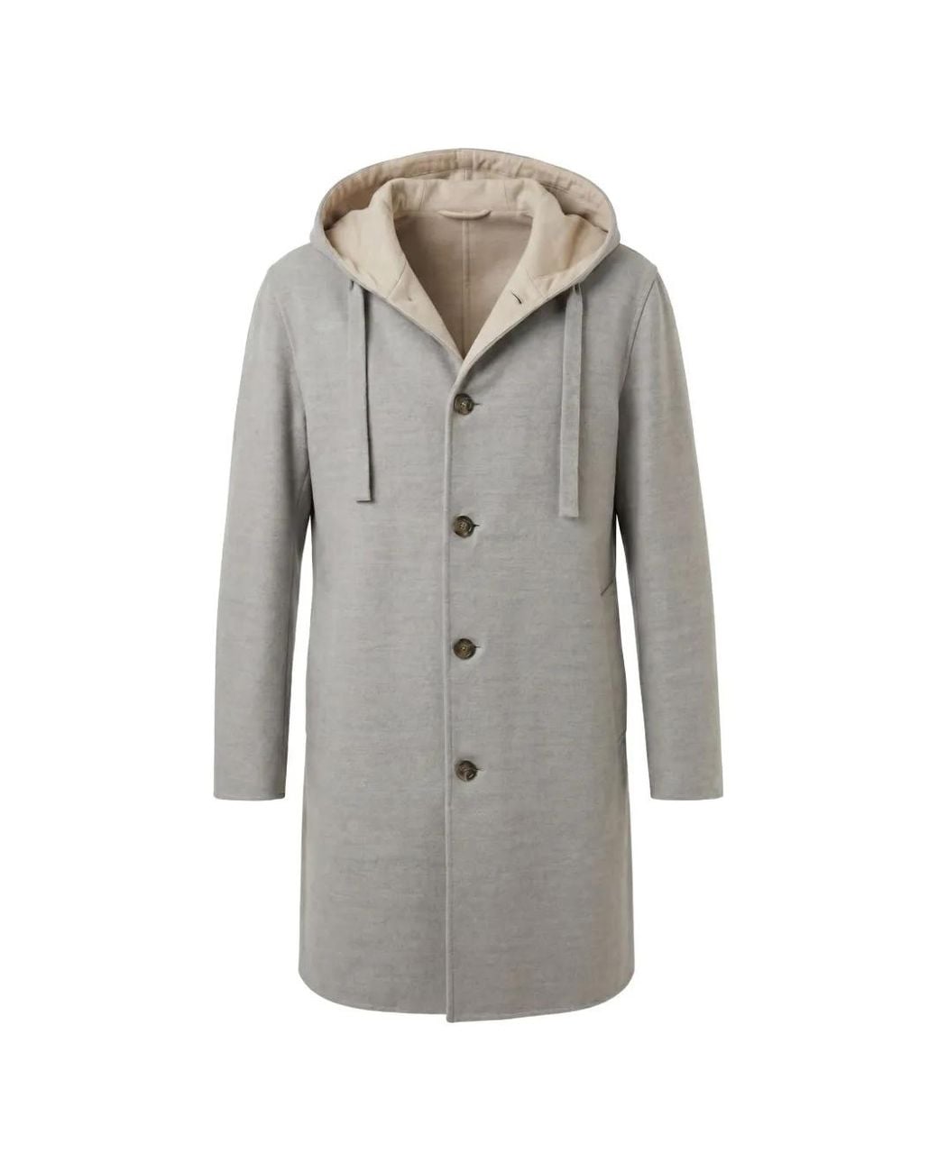 Lardini Gray Single-Breasted Hooded Wool Coat for men