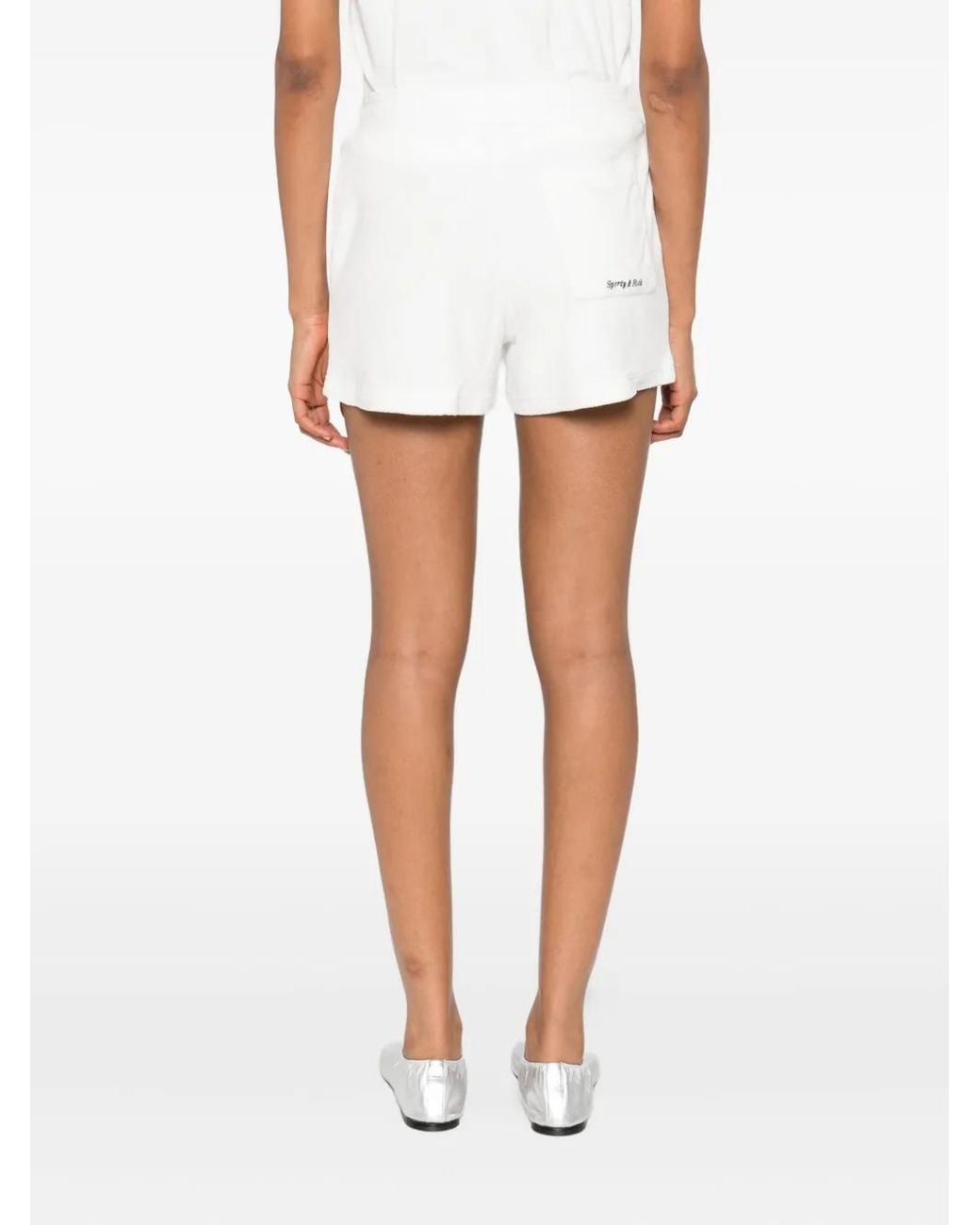 Sporty & Rich White Embroidered Cotton Shorts