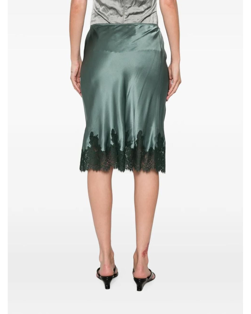 Doen Green Elowette Lace-Trim Midi Skirt