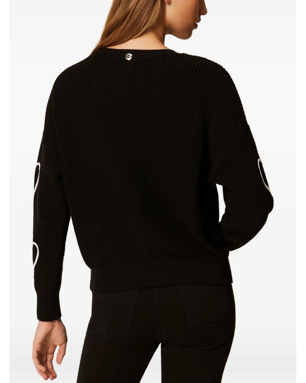 Twinset Black Jumper With Embroidered Hearts