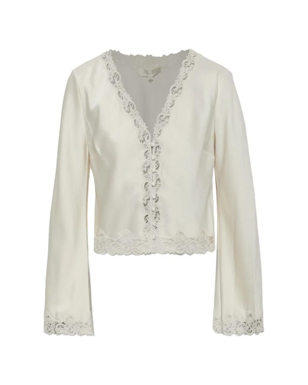 LoveShackFancy White Fioretta Lace-Trim Blouse