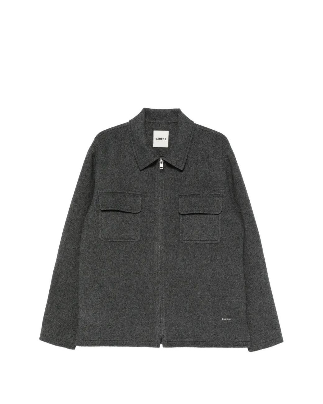 Sandro Black Zipped Wool Overshirt for men