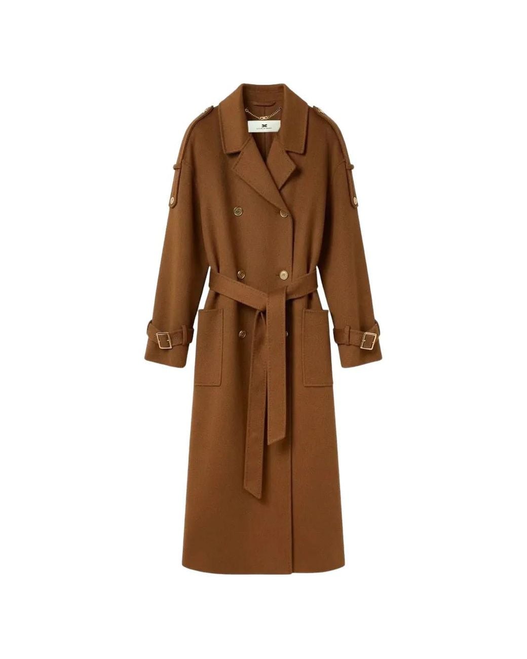Elisabetta Franchi Brown Double-Breasted Belted Coat