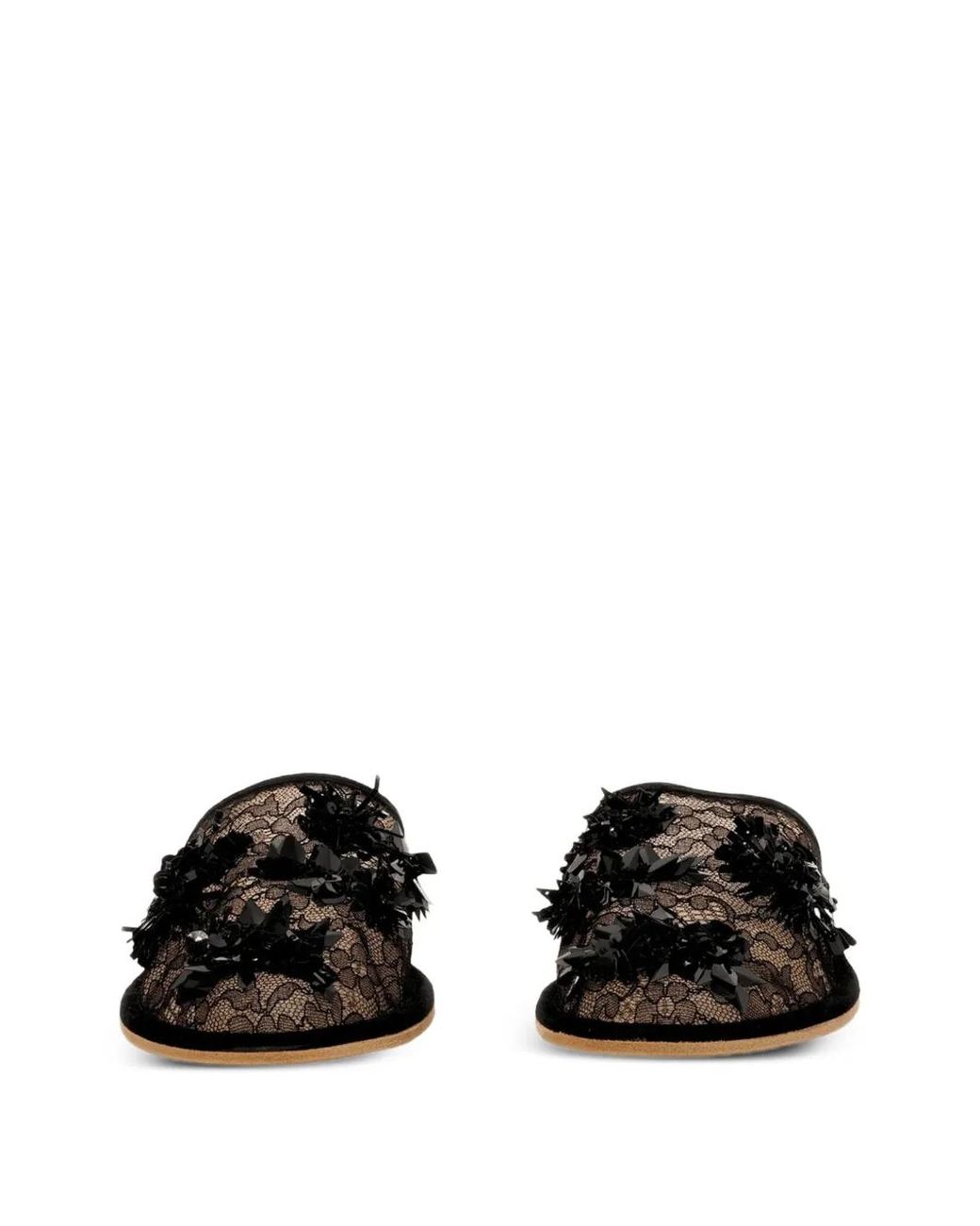 Balenciaga Black Floral-Embellished Lace Flat Sandals
