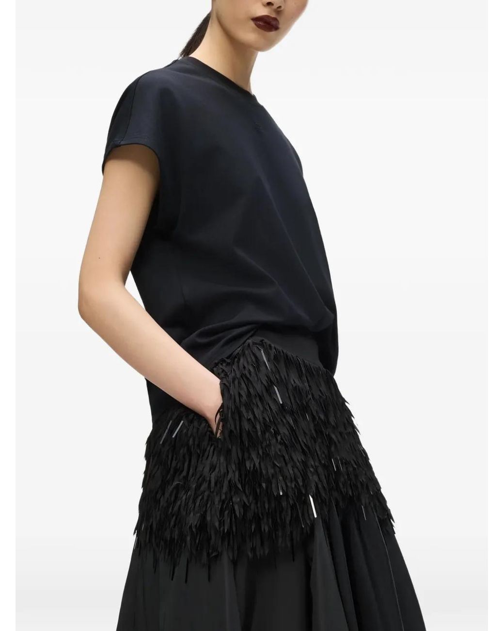 Karl Lagerfeld Black Kl Studio Fringe Detail Maxi Skirt
