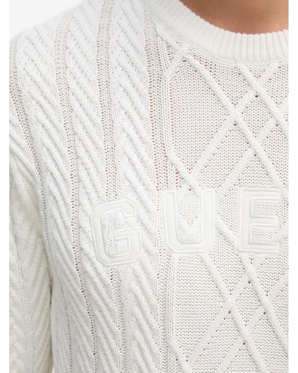 Guess White Konrad Textured-Knit Sweater for men