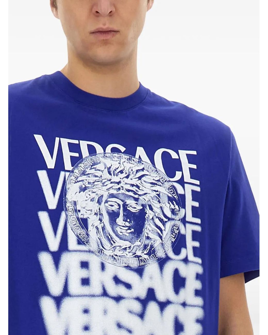 Versace Blue T-Shirt With Logo for men