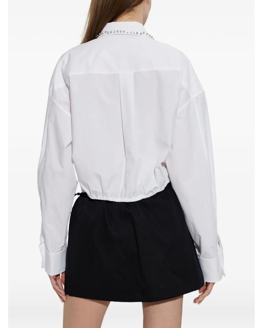 Alexander Wang White Wrap Shirt W/ Crystal Stud Collar