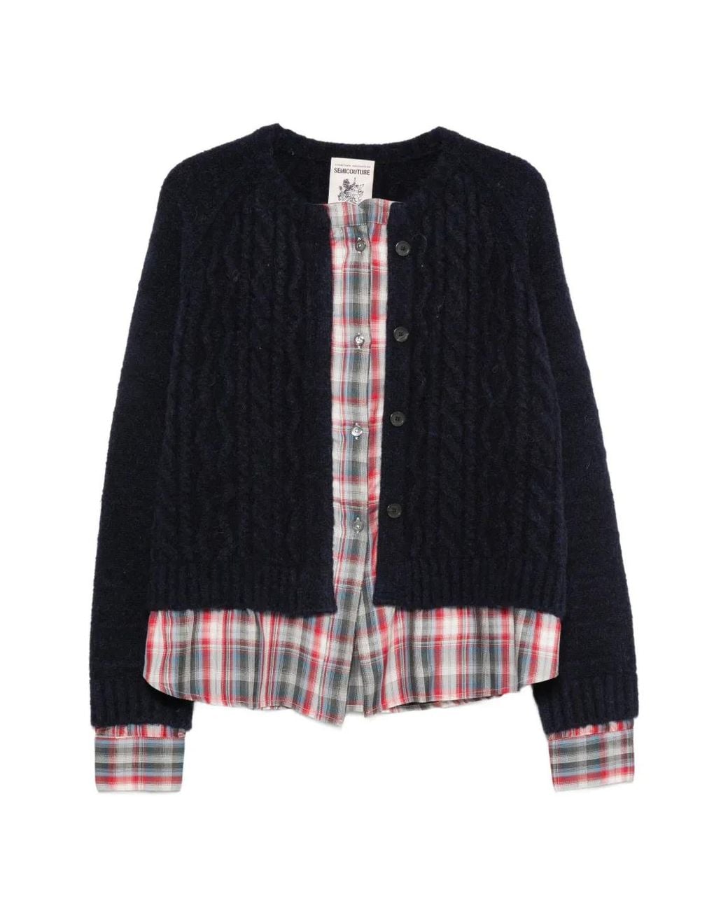 Semicouture Black Cardigan Superposé En Maille Torsadée