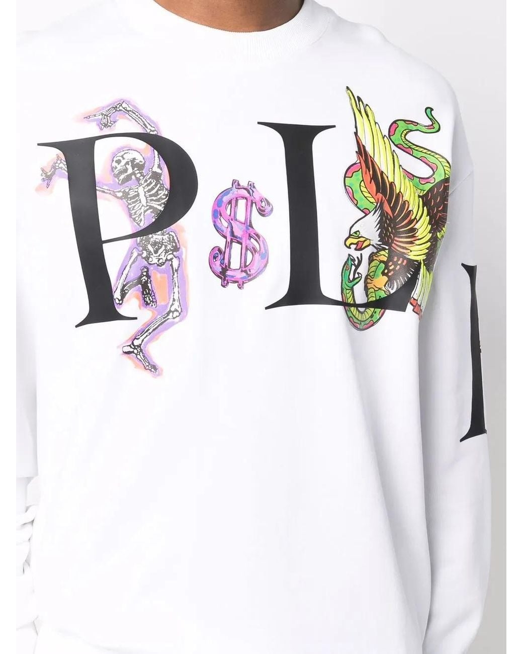 Philipp Plein White Graphic-Print Cotton Sweatshirt for men